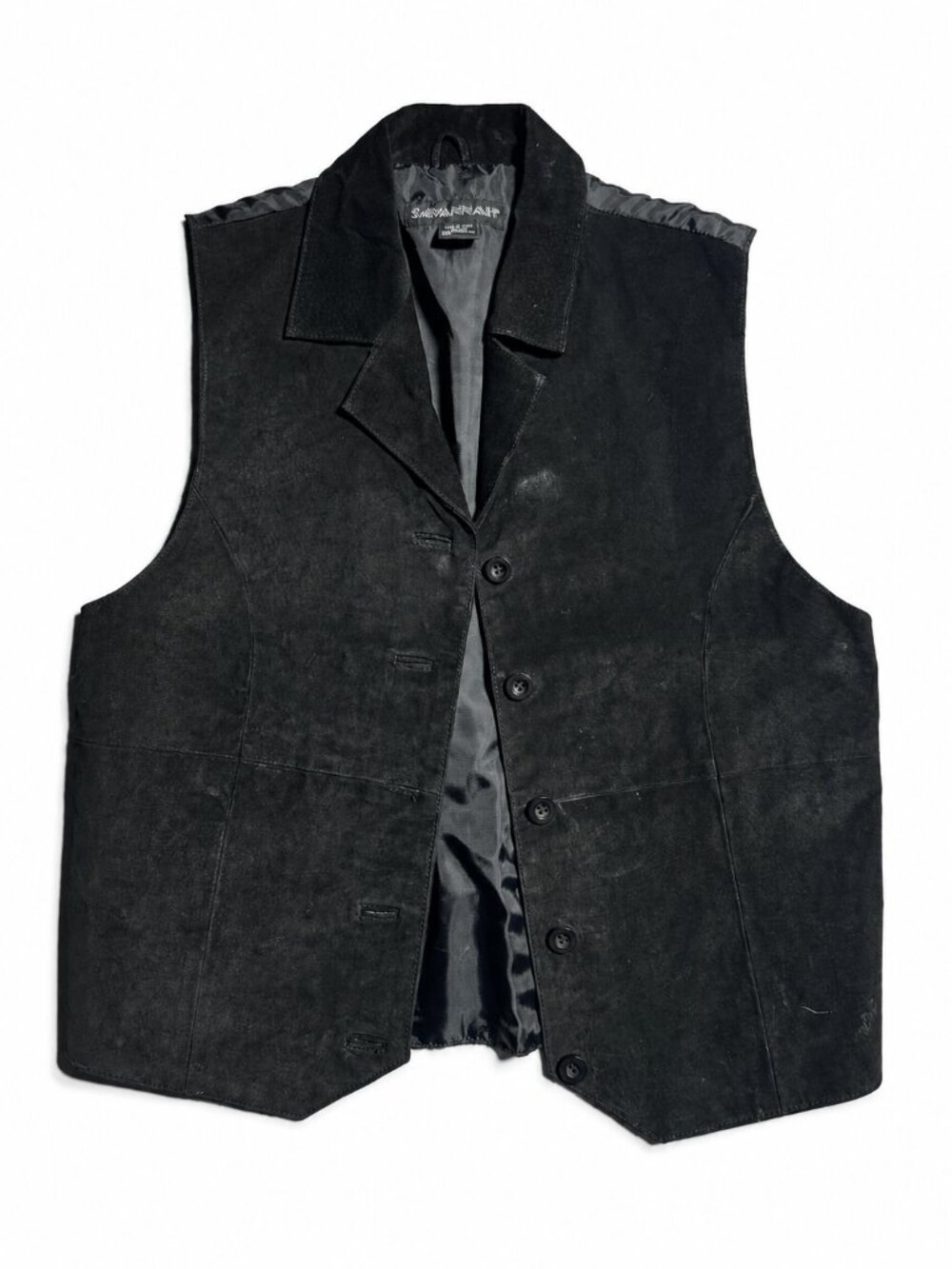 Savannah Genuine Suede Leather Vest, Black, Size Medium